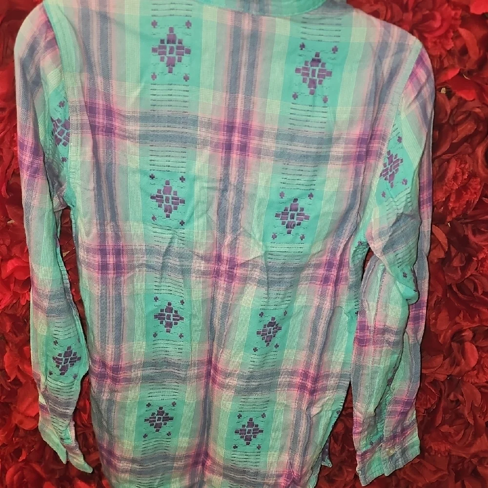 Justice Girls Teal and Purple Plaid Shirt Size 10